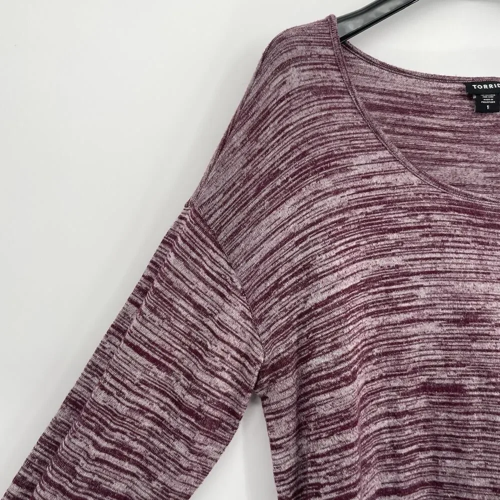 Torrid Women's Maroon Heathered Long Sleeve Top Size 1X Casual Stretch Comfort - Picture 5 of 8